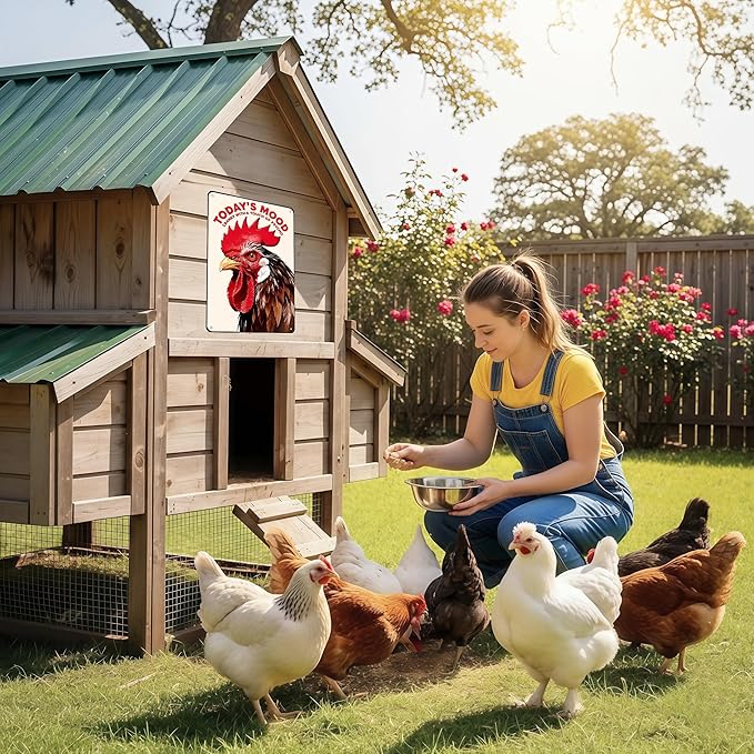 Funnysign Chicken Gifts Vintage Chicken Today's Mood Tin Sign for Chicken Coop Farm Kitchen Garden Yard Decor 8x12 inch (3914)