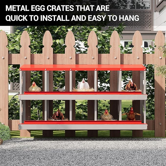 10 Hole Chicken Nesting Box, Galvanized Steel Nesting Boxes with Vented Design, Laying Nesting Boxes for Hens, Wall Mount, Red