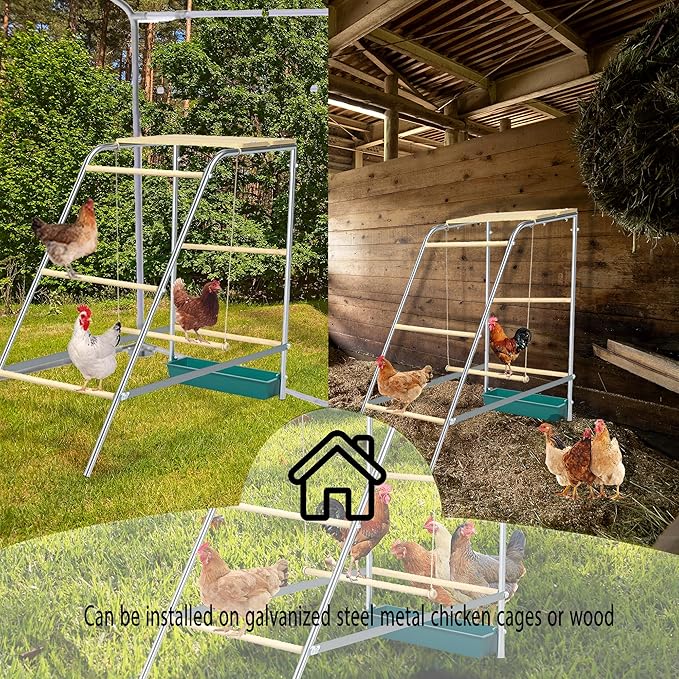 Chicken Roosting Bars with Swing and Drink Trough, Roosting Bars for Chickens in Coop, Easy to Installation&Clean,Baby Chick Playground Coop Accessories(43.3' L X 19.3' W X 39.4' H)