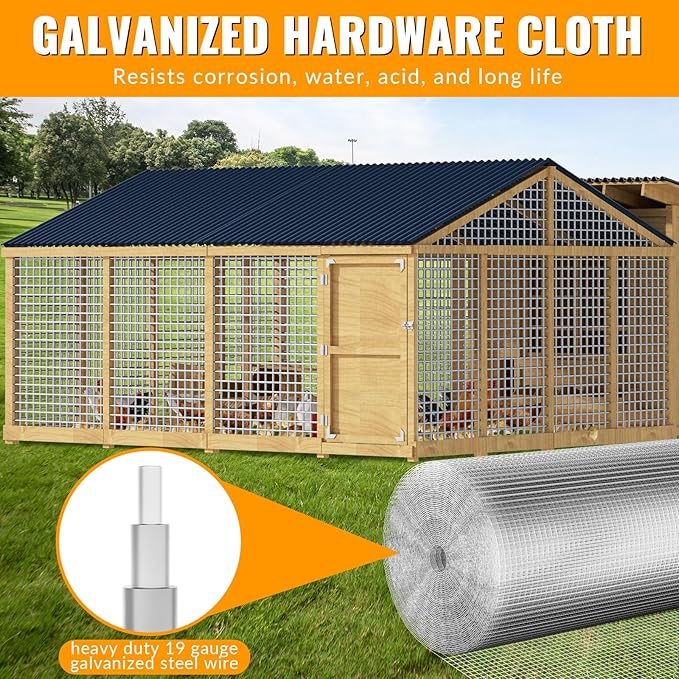 Hardware Cloth 1/2 inch 48 x 100 ft Galvanized Chicken Wire Fencing 19 Gauge Heavy Duty Hot Dip Galvanized Wire Fence Roll for Chicken Poultry Coop, Animal, Fencing,Garden Protection