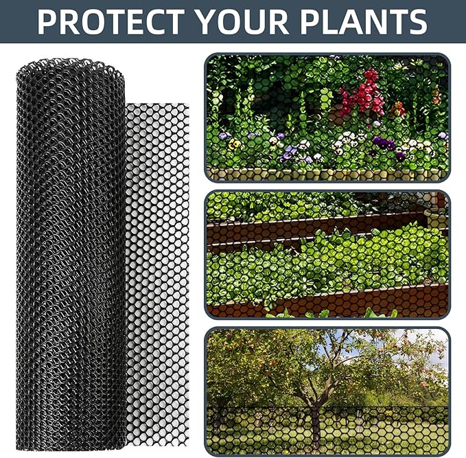 Plastic Wire Mesh Fence, 1.3ft x 50ft /15.7in x 600in Plastic Chicken Wire Fence Mesh Versatile Plastic Fencing Wire Netting Poultry Animal Barrier Fence with 150 Zip Ties for Garden & Farm, Black