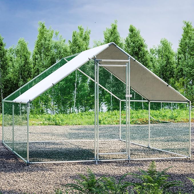 Large Metal Chicken Coop Chicken Pen Walk-in Poultry Cage with Water-Resident and Anti-UV Cover Chicken Runs for Yard with Cover Duck Rabbit Dog House Outdoor