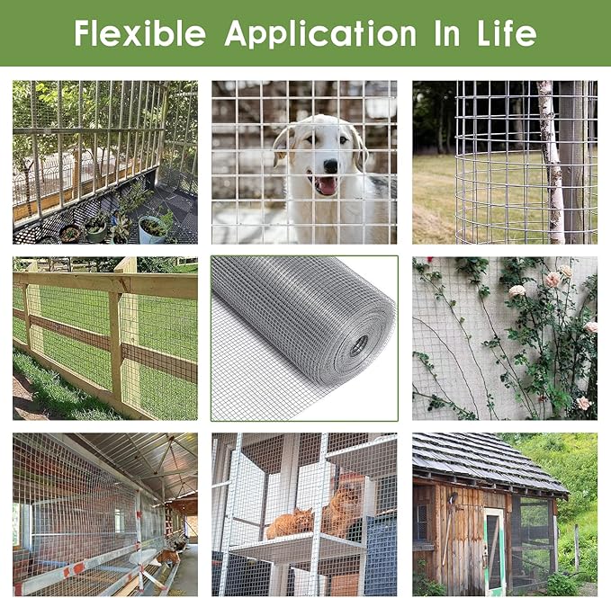 Tongmo 48" x 100' Hardware Cloth, 1inch Mesh Galvanized Chicken Wire Fence, 19 Gauge Welded Wire Roll,Garden Fence, Poultry Netting for Rabbit/Duck/Chicken Coop