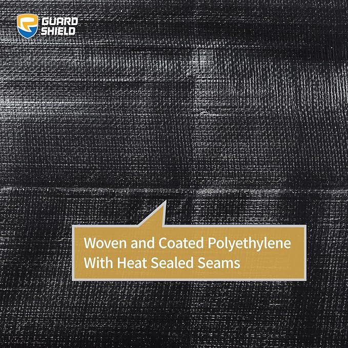 GUARD SHIELD Black Tarps Heavy Duty Plus+ Waterproof 16x16 Feet, 12mil Large Tarp with Reinforced Grommets, Outdoor Cover for Roof, Car, Boat, Truck and Ground Pool