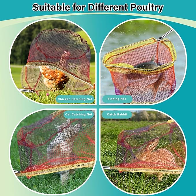 Chicken Catcher Net,37 to 93in Chicken Catcher Leg Hook Extra Long Handle Animal Catcher Pole Heavy Duty with Frosted Tube Extension Pole Poultry Hook Fowl Catcher (Stainless Steel Tube)