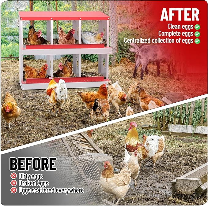 6 Holes Chicken Nesting Boxes, 2 Tiers 6 Compartments Metal Egg Laying Boxes, Wall Mount or Free Standing, Ventilated for Chickens, Hens, Ducks, Farm, Yard, Poultry Coop Accessories, Easy to Clean