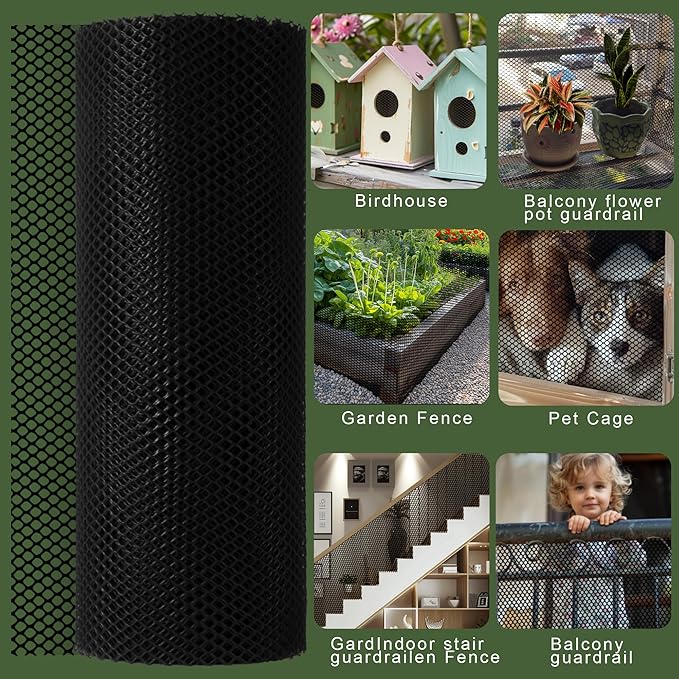 15.7 in x 39.3 FT Black Chicken Wire mesh,Comes with 60 Twist Ties,Plastic Chicken Wire Fencing,Poultry Netting,Poultry Fence,Chicken Wire for Crafts,Plastic Garden Fencing,Floral Chicken Wire