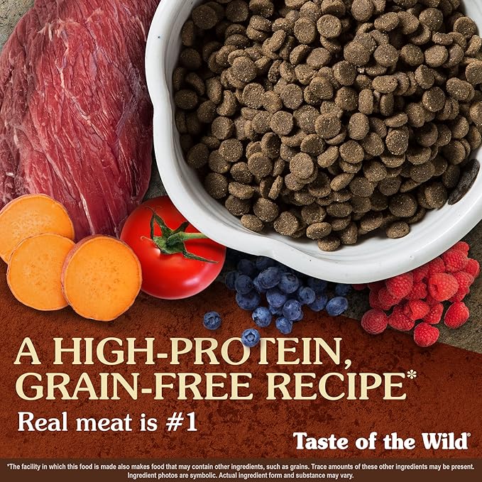 Taste of The Wild High Prairie Canine Grain-Free Recipe with Roasted Bison and Roasted Venison Adult Dry Dog Food, Made with High Protein from Real Meat and Guaranteed Nutrients and Probiotics 14lb