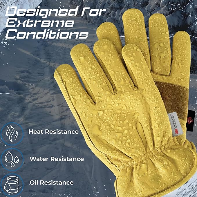 3 Pair Winter Heavy Duty Leather Work Gloves for Men & Women – Water-Resistance, Cowhide Construction & Yard Leather Gloves – Puncture Resistant Safety Gloves for Landscaping & Outdoor Use (XS)
