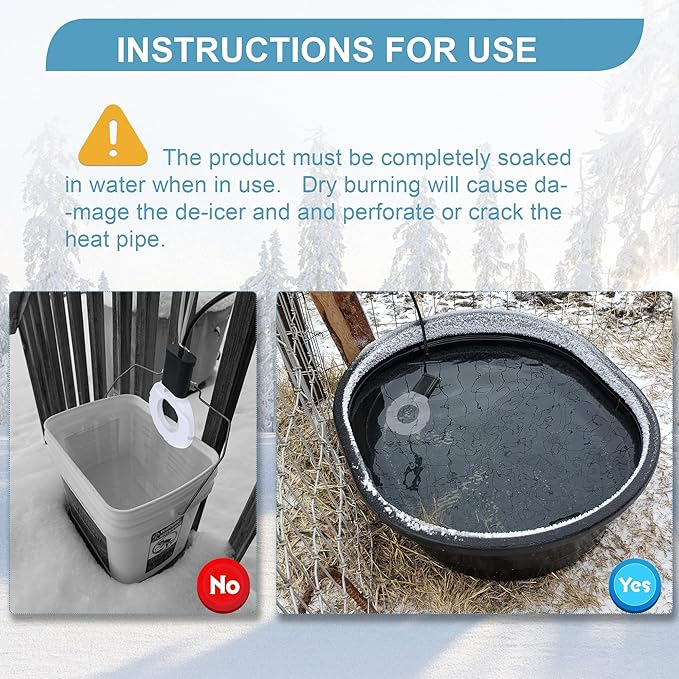 500 Watt Utility De-Icer Submergible Cast Aluminum Chicken Water Heater for Livestock Tank Heater Winter Bird Bath Heater (1, White)