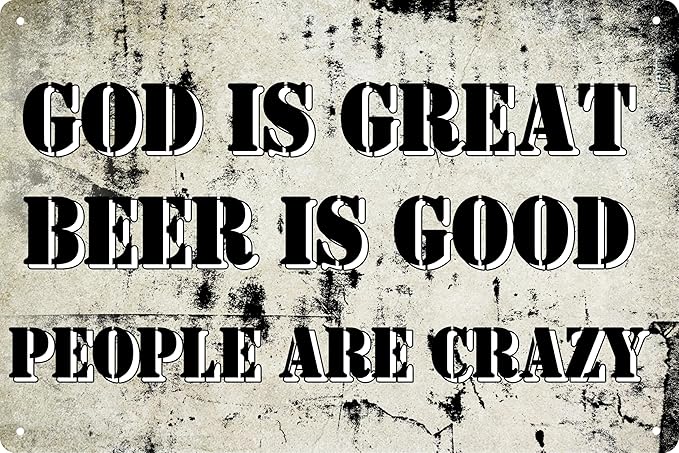 Christmas Gifts God Is Great Tin Sign Beer Is Good Bar Pub Funny Gift Metal Sign Bar Decor Scene Decor Wall Decor 8x12 in