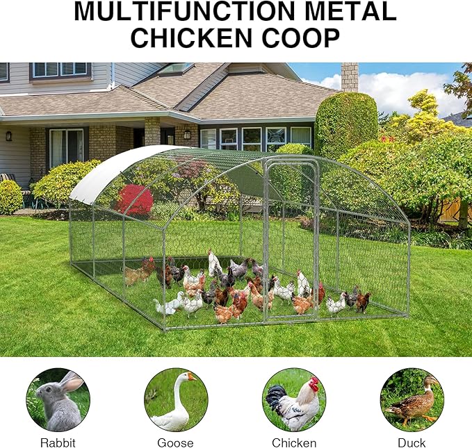 Large Metal Chicken Coop, Metal Chicken Run with Waterproof and Anti-Ultraviolet Cover for Outside, 9.8 x 19.7 x 6.5 Ft Walk-in Poultry Cage, Outdoor Chicken Pen for Backyard and Farm