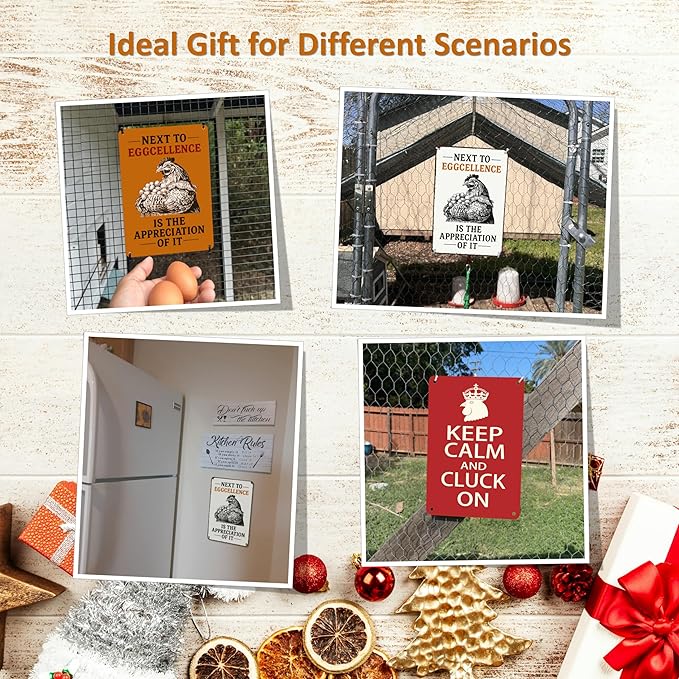 8x12 Inch Aluminum Chicken Coop Signs - Funny Outdoor Chicken Signs for Coop, Chicken Coop Accessories Farmhouse Kitchen Decor, Vintage Wall Decor, Funny Gifts for Chicken Owners, Home & Kitchen Decor Accessories