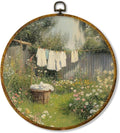 Hiuwevt French Country Cottagecore Laundry Day Farmhouse Round Wall Art Decor, xxx Framed Canvas Prints, xxx Round Wall Hanging Decor for Bedroom Home Decorations, 10x10 Inches