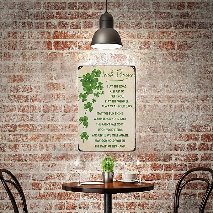 May the Road Rise Up to Meet You Metal Tin Sign Irish Prayer Sign Irish Blessing St Patricks Day Inspirational Green Wall Art Decor for Home Kitchen Women Cave Bathroom Cafe Bar Signs 8x12 Inch