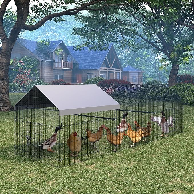 Metal Chicken Coop, 130" L x 40" W x 40" H Chicken Runs for Yard with Waterproof Cover, Outdoor Portable Chickens Pen with 4 Doors, 1 Window for Small Animals Duck, Rabbit, Hen