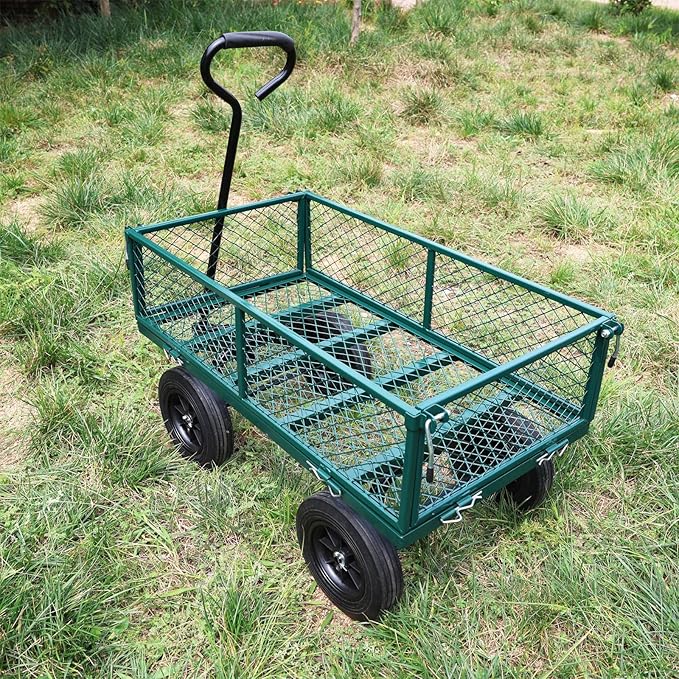Wagon with Removable Sides - Can be Used in Farms, Warehouses etc - Dump Cart - Solid Green Wheels