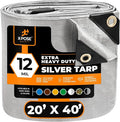 Heavy Duty Silver Poly Tarp 20' X 40' - Multipurpose Protective Cover - Durable, Waterproof, Weather Proof, Rip and Tear Resistant - Extra Thick 12 Mil Polyethylene - by Xpose Safety