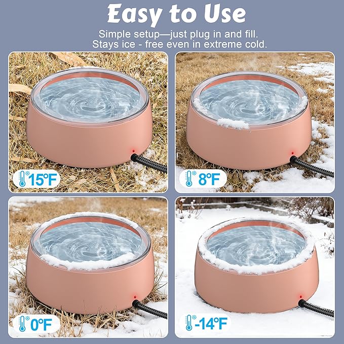 Newget 3L Heated Water Bowl, Outdoor Large Heated Dog Bowls, Outside Waterproof Heated Pet Bowl with Chew Resistant Cord, Smart Thermal Dish Provides Drinkable Water in Winter for Cat, Rabbit, Chicken