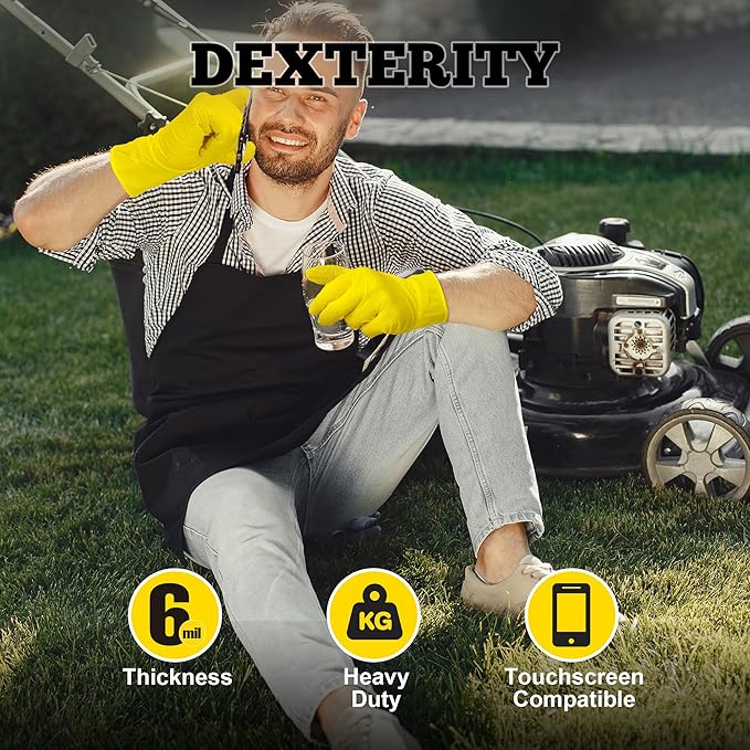 TitanFlex Heavy Duty Industrial Nitrile Gloves with Raised Diamond Texture, 6-mil, Latex Free (Dark Green/Yellow)