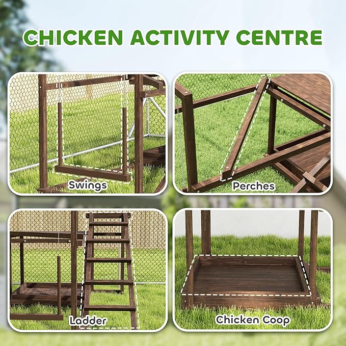 PawHut Wooden Chicken Coop Perches with Swing, Roosting Bars, Activity Play Set, Chicken Coop Accessory Toys for Coop, Coffee
