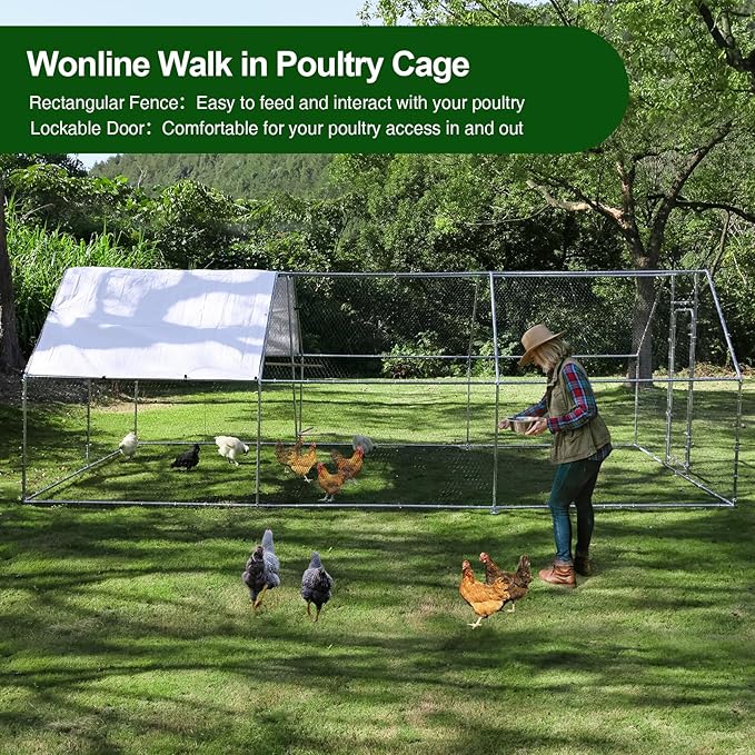Chicken Coop Large Metal Chicken House/Pen with Climbing Frame for 15-20 Chickens, Outdoor Walk-in Poultry Cage Flat Shape for Ducks, Rabbits, Dogs Etc, 236" x 117.6" x 78.7" - 2 Box Set
