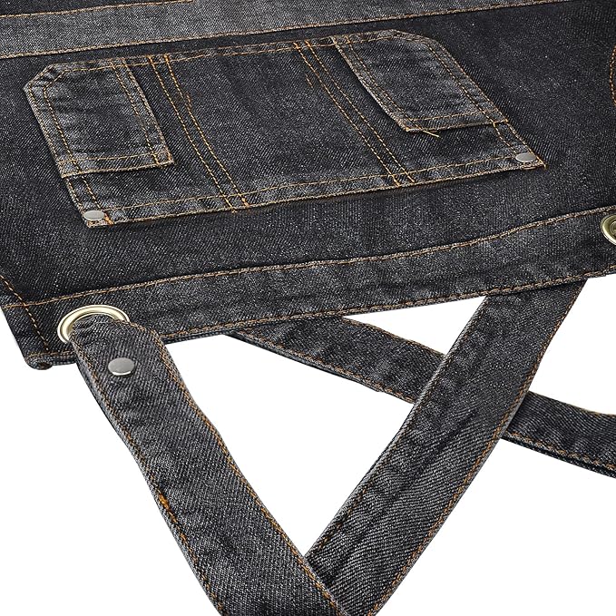 Denim Apron with Multi Pockets for Kitchen, Cooking, BBQ & Gardening