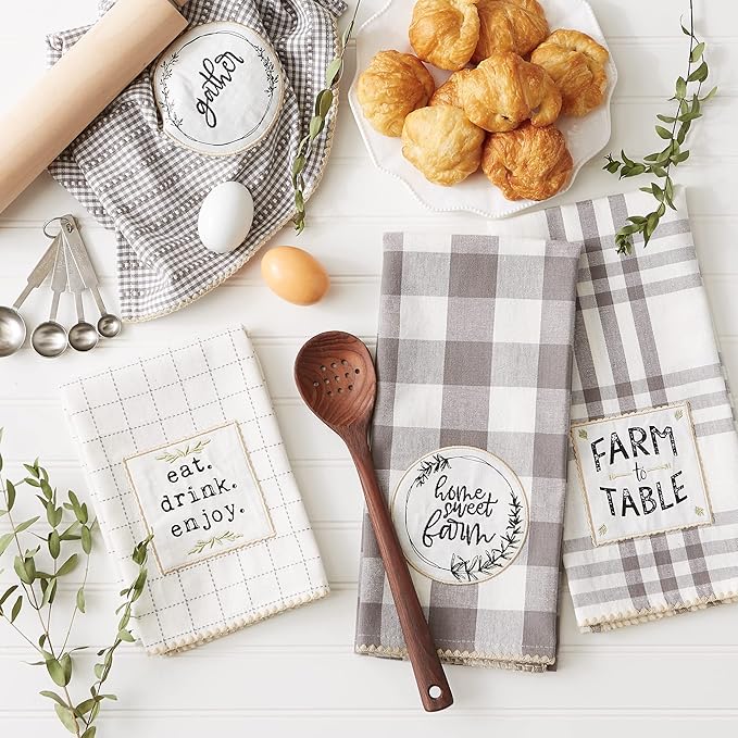 DII Home Sweet Farmhouse Kitchen Collection, Dishtowel Set, 18x28, Gray, 4 Count