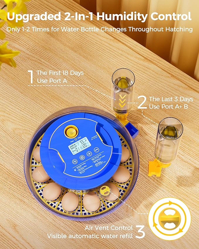 18 Incubators for Hatching Eggs, Automatic Egg Turning and Humidity Control, 360 View, Suitable for Chickens, Ducks, Quails, and Other Birds
