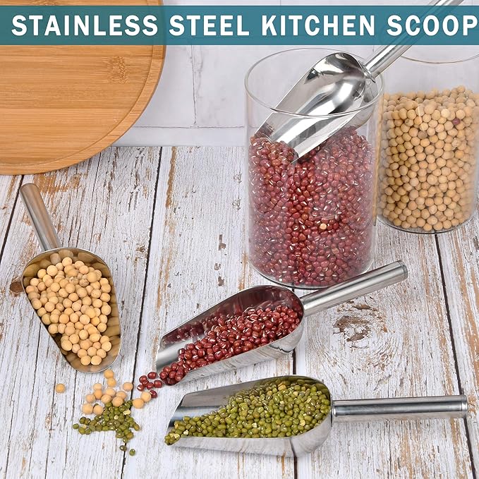 Mini Ice Scoop, 6 Ounce 6 PCS Stainless Steel Ice Scoop Small Metal Food Scoop for Home Kitchen Shop Popcorn Candy Coffee Beans, Dishwasher Safe