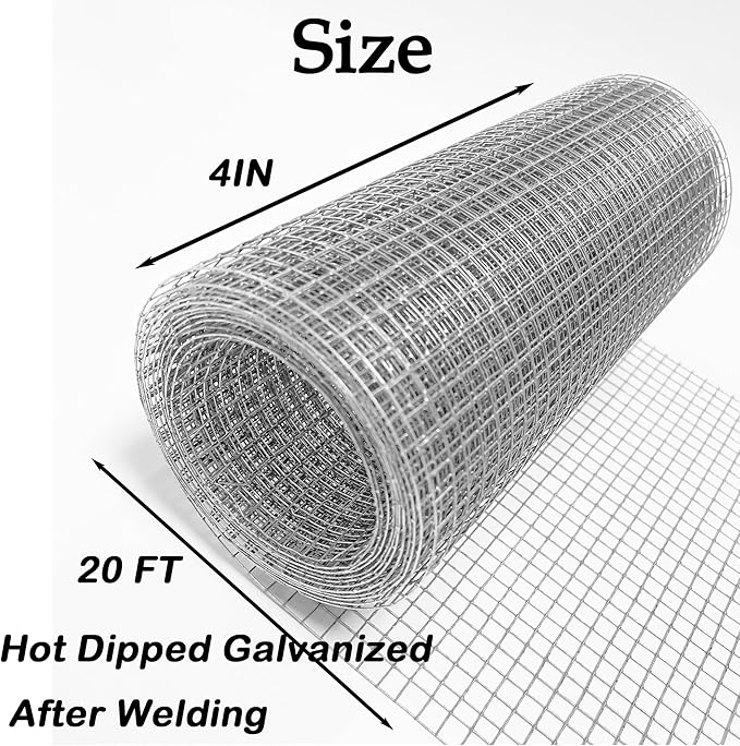 Hardware Cloth 1/4 inch 4IN x20FT Galvanized After Welding 23 Gauge,Chicken Wire Mesh Screen Fence, Heavy Duty Wire Mesh Roll for Chicken Pen/Coop Fences, Garden Fences,Poultry Netting Cage