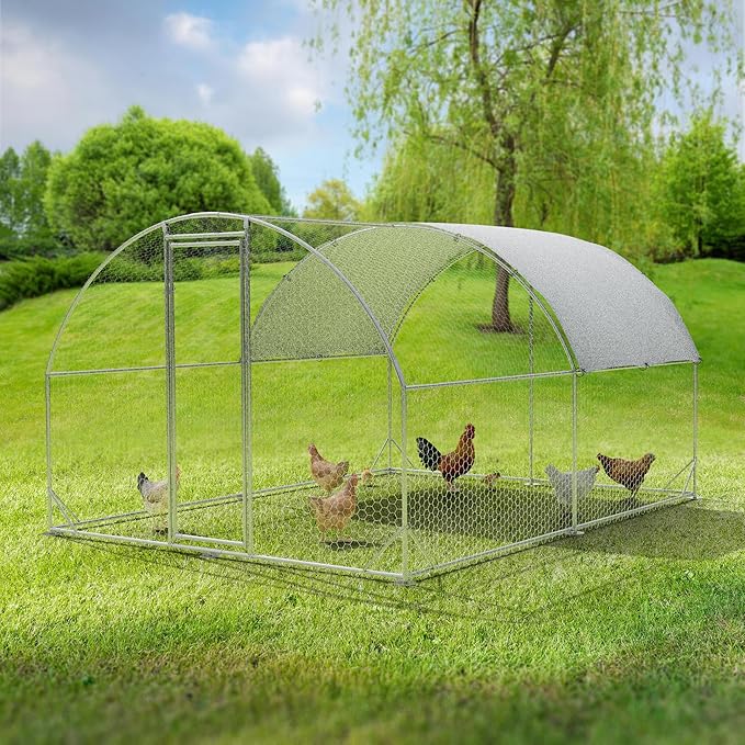 Large Metal Chicken Coop,Outdoor Chicken Coop Run Chicken Shelter with Water-Resident and Anti-UV Cover,Dome Roof Walk-in Poultry Cage Duck Rabbit House for Outside,Backyard and Farm,9'x13'x6.5'