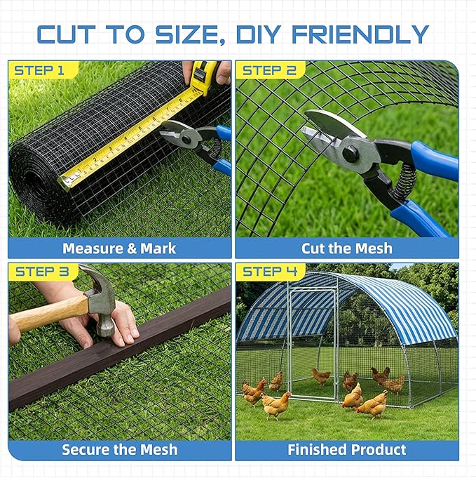 Black 1 inch Hardware Cloth 48in x 100ft 16 Gauge Black Coated Welded Wire Fence Vinyl Metal Wire Mesh for Chicken Coop Barrier, Rabbit Snake Fences, Poultry Enclosures