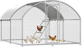 Large Metal Chicken Coop with Roosting Perch Walk-in Poultry Cage Chicken Run Duck House Chicken Pen Dome Shaped Coop with Waterproof Cover for Outdoor Backyard Farm Use(10' L x 13.2' W x 6.4' H)