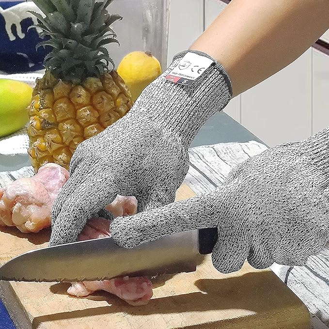 DEYAN Kids Sized Cut Resistant Gloves, 2 Pairs 8-11YRS Children Hands Cut Protection Gloves for Kitchen Use, Crafts, DIY, Garden and Yard works (Grey, X-Small)
