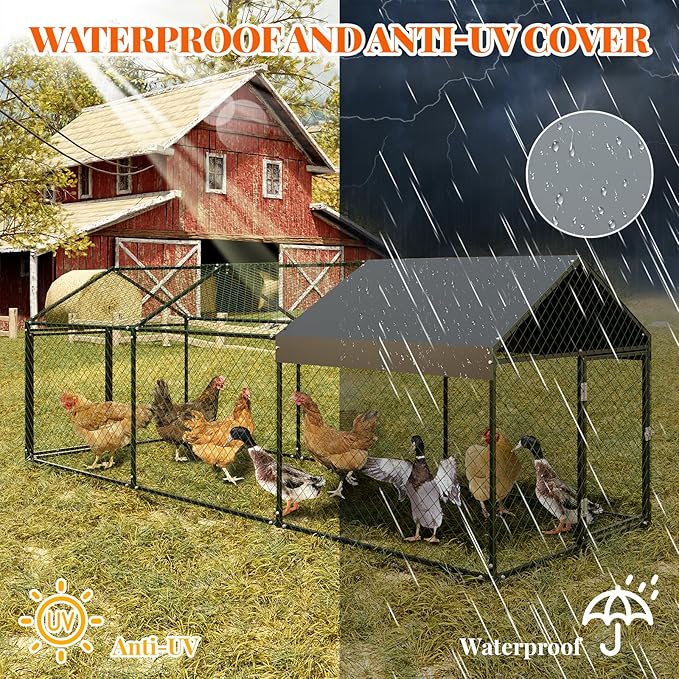 Large Metal Chicken Coop, Chicken Runs for Yard with Waterproof and Anti-Uv Cover, Portable Chicken Coop for Outdoor Chicken Rabbit Duck, Black, 120 in ×40 in×40 in