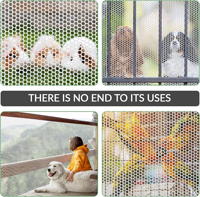 QueenBird Upgraded Plastic Chicken Wire Fence Mesh - 15.7IN x 10FT- Black/Green/White Colors - Hexagonal Fencing for Gardening - Poultry Netting, Floral Netting, Plastic Chicken Wire Mesh Roll (White)