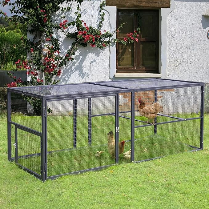 GUTINNEEN Chicken Run Chicken Coop Walk-in Metal Frame Extension Run Poultry Cage Hen House Rabbits Habitat Cage for Multi Coops Large