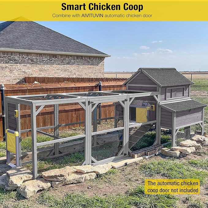Aivituvin Extra Large Chicken Coop for 10-15 Chickens, Reinforced Structure Outdoor Wooden Chicken House with 6 Nesting Boxes, Extended Run, Waterproof Roof, Iron Edge, 137" L x 63" W x 62" H