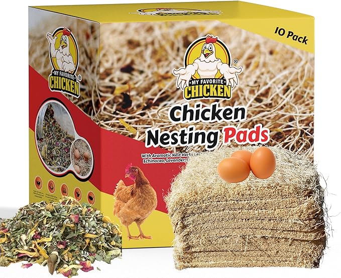 Chicken Nesting Pads with Aromatic Nest Herbs | Natural Excelsior Aspen Fiber Poultry Bedding | 13 x 13 Inches | Pack of 10