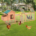 Outdoor Chicken Coop Wooden Hen House Poultry Pet Hutch Run Cage w/Waterproof Asphalt Roof, Ramp, Nesting Box, Wire Fence 121"