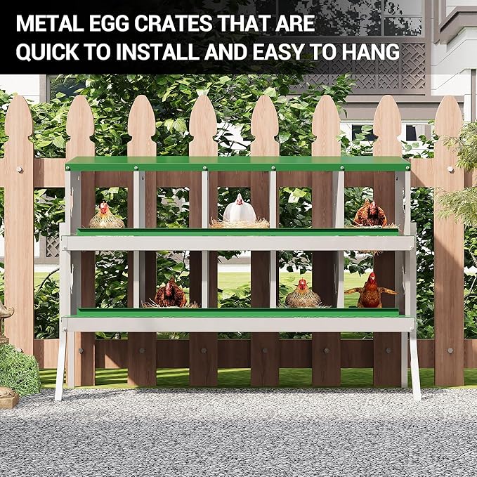 Heavy Duty Galvanized Metal Chicken Nesting Box - Rustproof Egg Laying Box for Hens with Slanted Roof, Rollout Design - Wall Mount or Freestanding Poultry Nest for Chicken Coop (10-Hole)