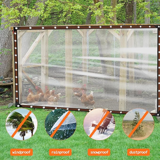 ZYP 10x12 FT Heavy Duty Clear Waterproof Tarps Outdoor Garden Rainproof Covering,Clear Vinyl Tarp with Grommets,Transparent Waterproof Tarpaulin for Covering Henhouse Porch Canopy Plant Camping