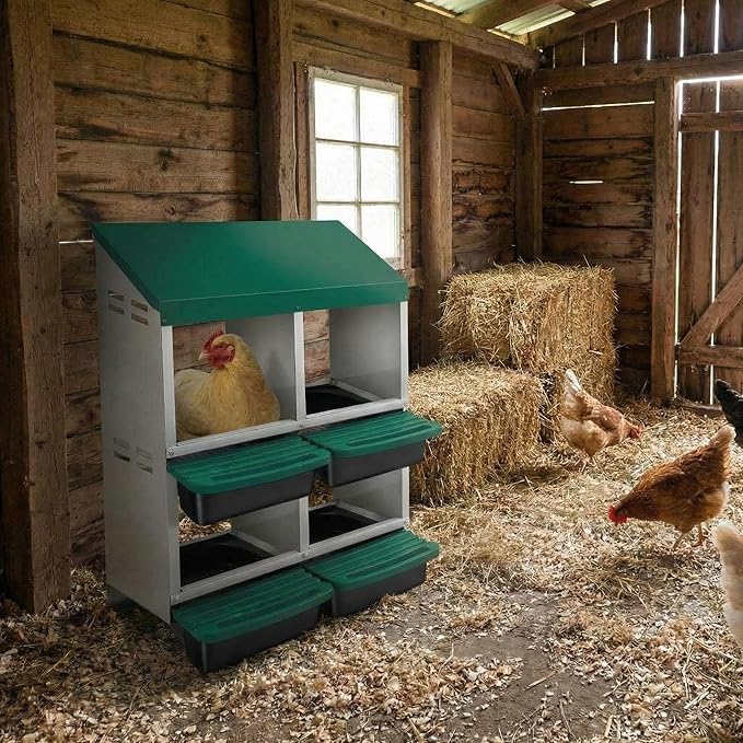 Metal Chicken Nesting Box with Easy-Collect Tray & Lid – 3/4/2x2 Compartment Heavy Duty Roll Away Nesting Boxes for Chickens, Wall Mount or Freestanding, Galvanized Steel Hen Laying Box for Coop