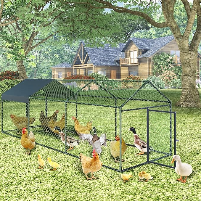 Garvee Large Metal Chicken Coop with Run, 120 in x 40 in x 40 in Chicken Run with Cover, Outdoor Walk in Poultry Cage, for Small Animals Duck Rabbit Hen Chicken Supplies - Black