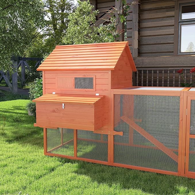 PawHut 145" Chicken Coop Large Chicken House Rabbit Hutch Wooden Poultry Cage Pen Garden & Backyard with Run & Inner Hen House Space