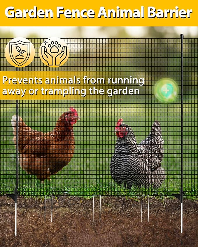 Temporary Fence with Posts, 4'x50' Plastic Fencing Garden Fence Animals Barrier with Fiberglass Stake Windbreak Rope, Portable Snow Fences, Fencing for Dogs Outdoors Backyard (Black)
