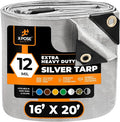 Heavy Duty Silver Poly Tarp 16' X 20' - Multipurpose Protective Cover - Durable, Waterproof, Weather Proof, Rip and Tear Resistant - Extra Thick 12 Mil Polyethylene - by Xpose Safety