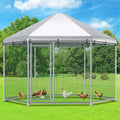 Large Metal Chicken Coop Run, 13 ft Hexagon x 8.6 ft H Chicken Runs for Yard with Cover, Outdoor Walk-in Chicken Pen for 12–20 Hens, Anti-Rust Poultry Cage with Stable Wind-Resistant Design