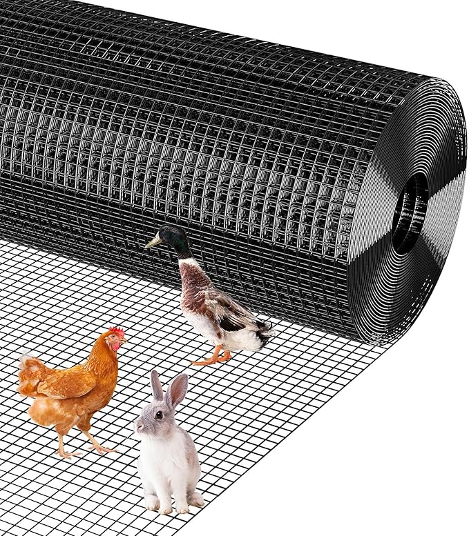 Hardware Cloth 1/2 inch - 36 in x 100 ft 19GA Black Galvanized Chicken Wire Mesh Roll, Hot-Dipped After Welding for Chicken Coop, Rabbit Cages & Garden Fencing – Poultry Netting & Chicken Wire Fencing